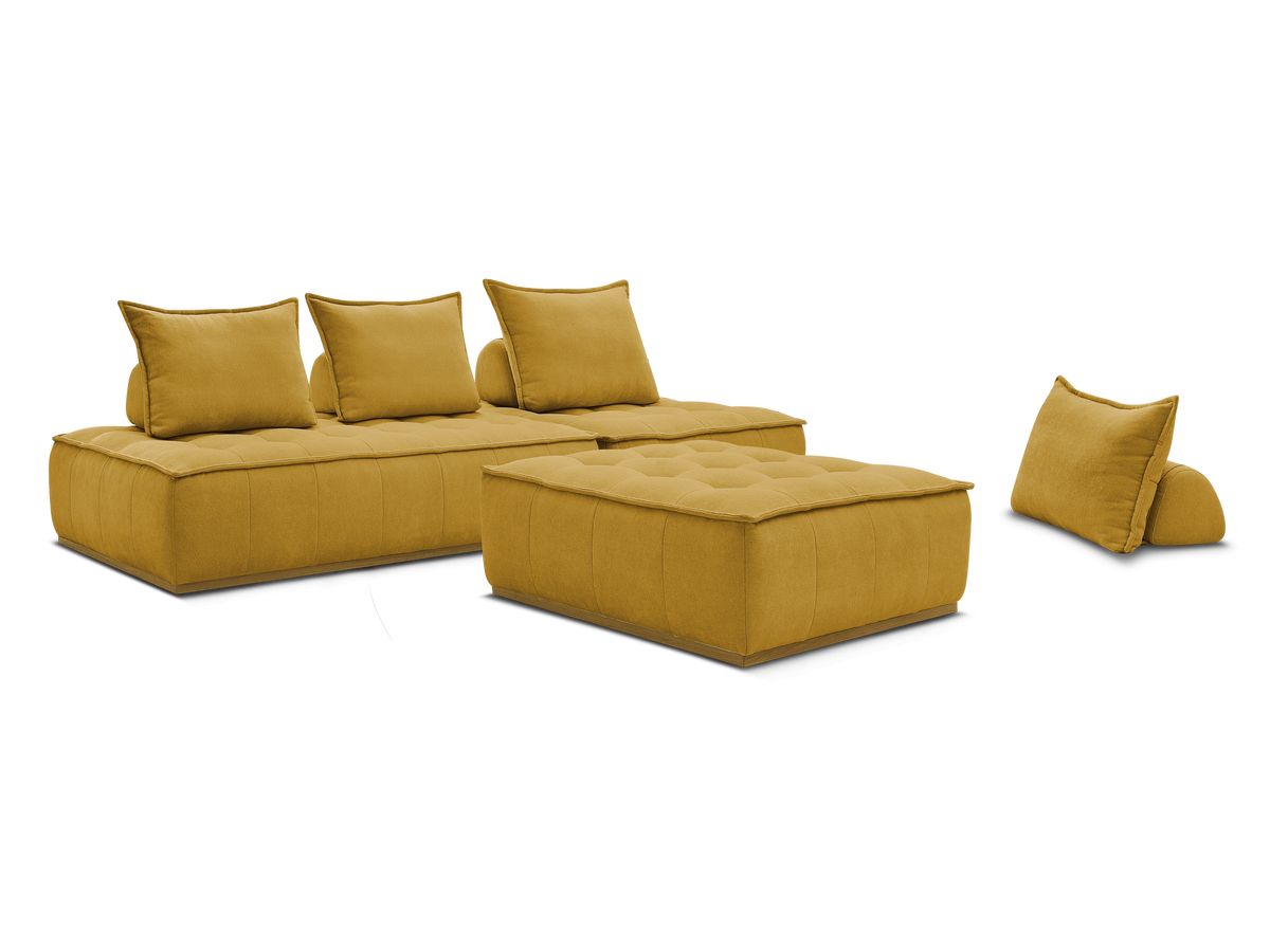Canapé d'angle fixe EVEREST tissu chiné - Orange - Angle droit - 10 coussins