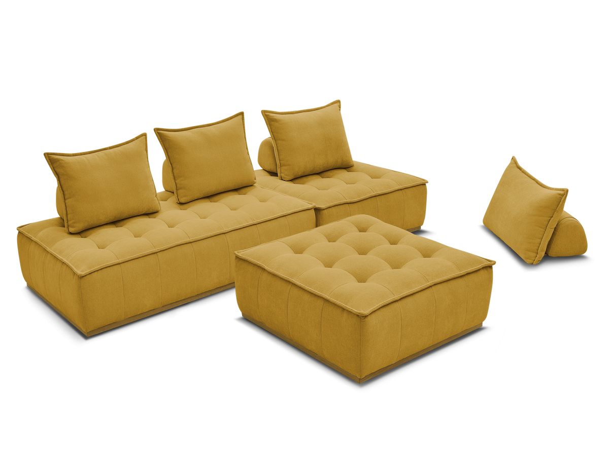 Canapé d'angle fixe EVEREST tissu chiné - Orange - Angle droit - 10 coussins