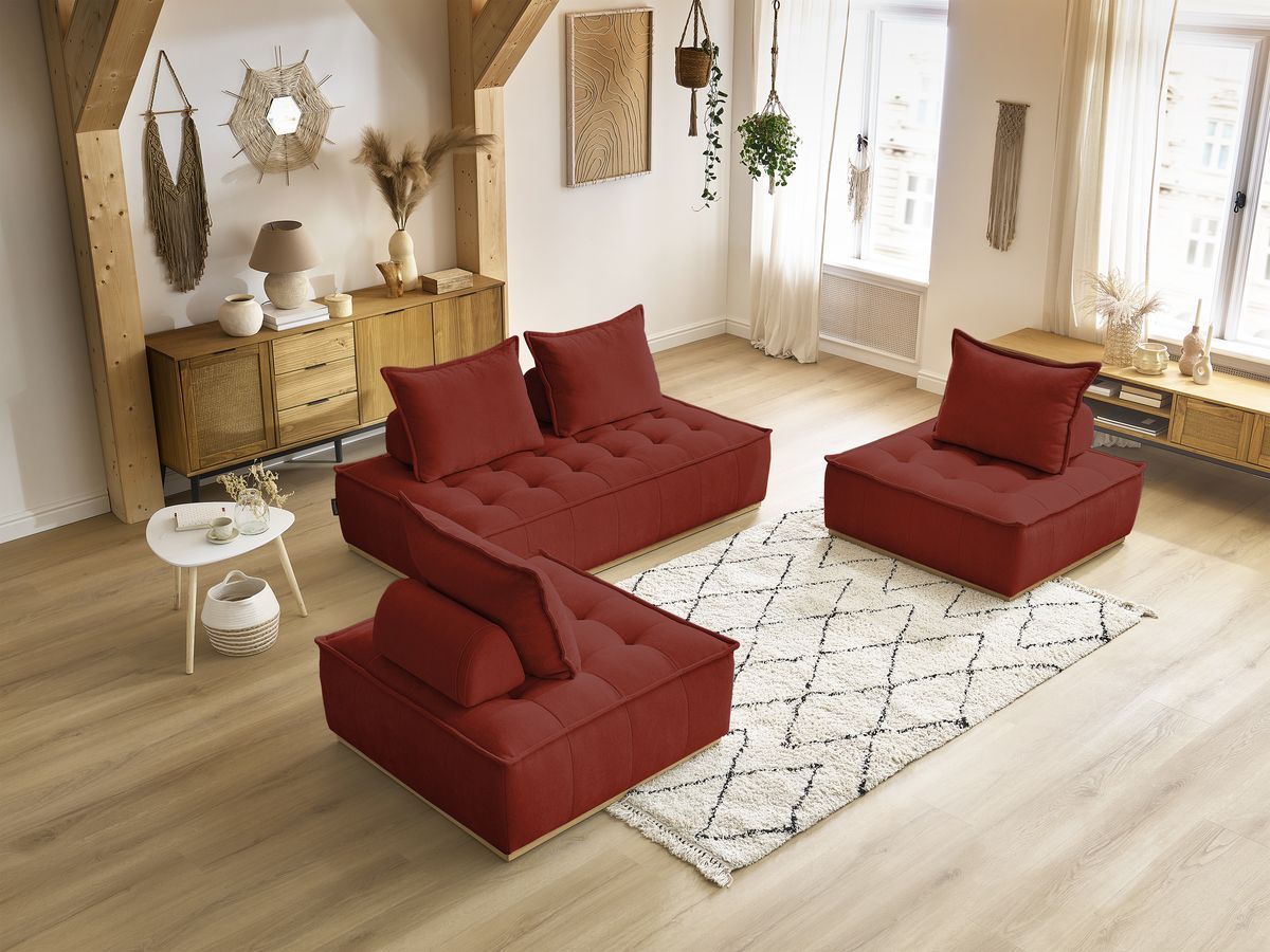 Canapé d'angle fixe EVEREST tissu chiné - Orange - Angle droit - 10 coussins