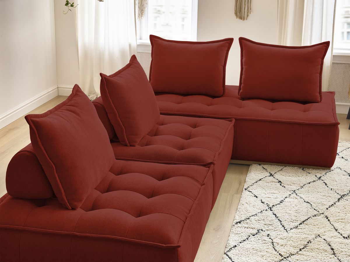 Canapé d'angle fixe EVEREST tissu chiné - Orange - Angle droit - 10 coussins