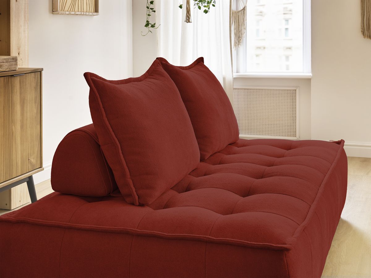 Canapé d'angle fixe EVEREST tissu chiné - Orange - Angle droit - 10 coussins