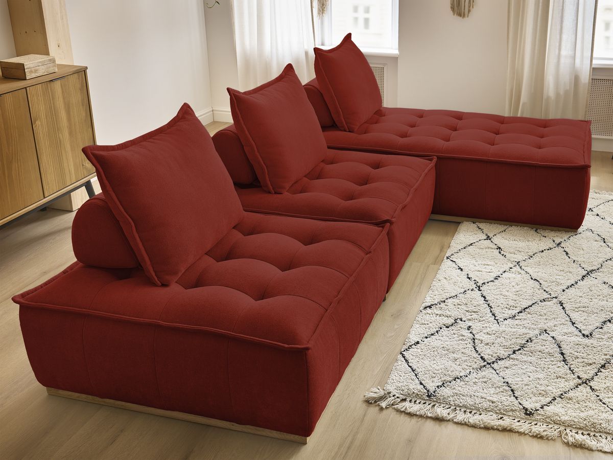 Canapé d'angle fixe EVEREST tissu chiné - Orange - Angle droit - 10 coussins
