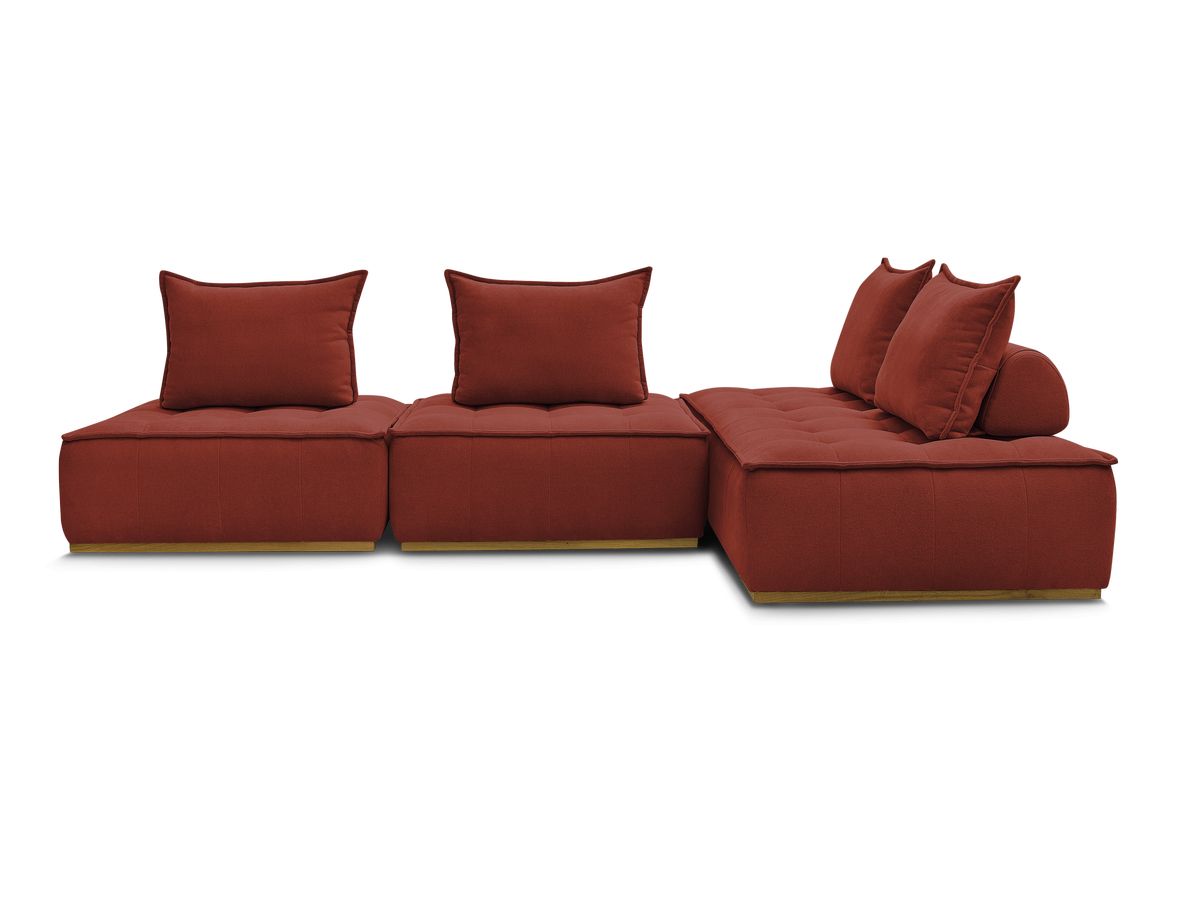 Canapé d'angle fixe EVEREST tissu chiné - Orange - Angle droit - 10 coussins
