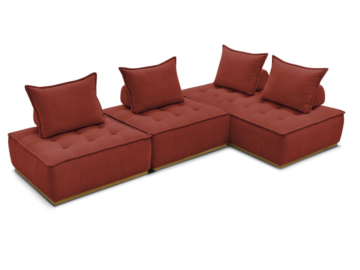 Canapé d'angle fixe EVEREST tissu chiné - Orange - Angle droit - 10 coussins