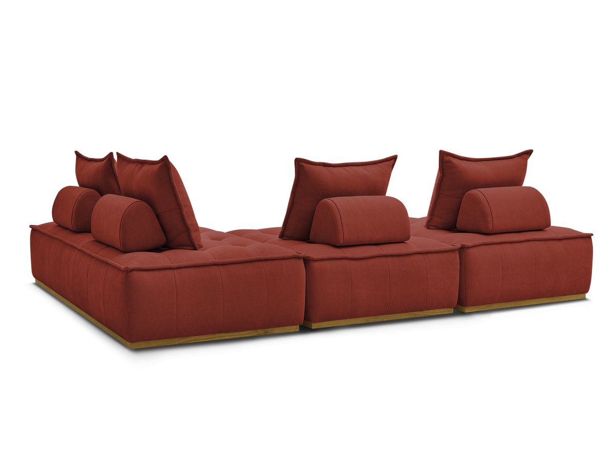 Canapé d'angle fixe EVEREST tissu chiné - Orange - Angle droit - 10 coussins