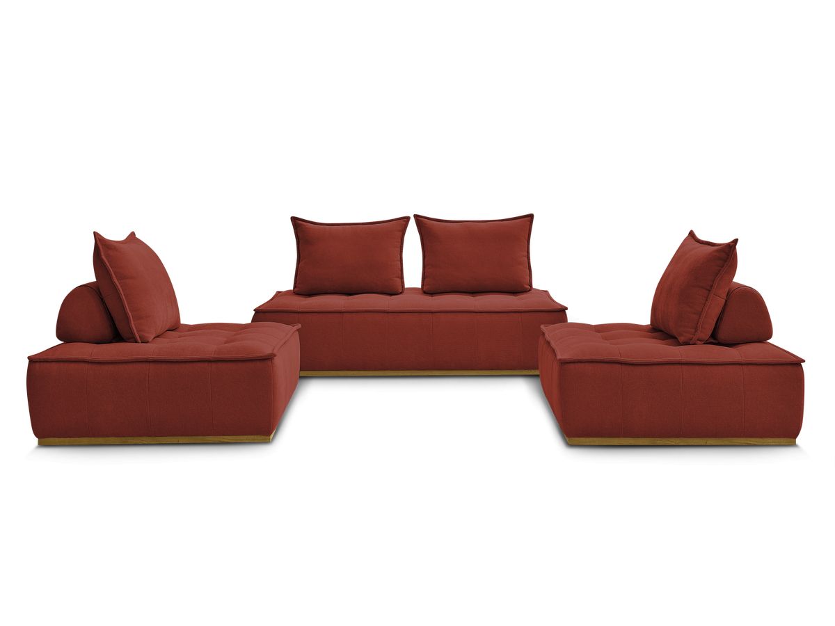 Canapé d'angle fixe EVEREST tissu chiné - Orange - Angle droit - 10 coussins