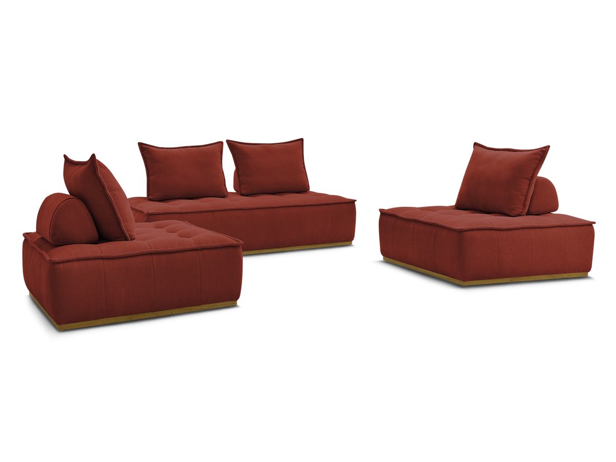 Canapé d'angle fixe EVEREST tissu chiné - Orange - Angle droit - 10 coussins
