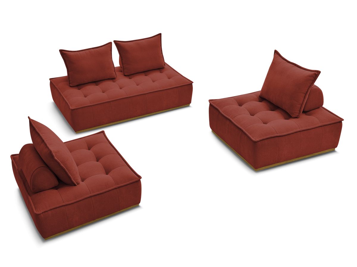 Canapé d'angle fixe EVEREST tissu chiné - Orange - Angle droit - 10 coussins