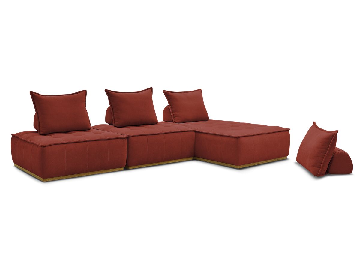 Canapé d'angle fixe EVEREST tissu chiné - Orange - Angle droit - 10 coussins