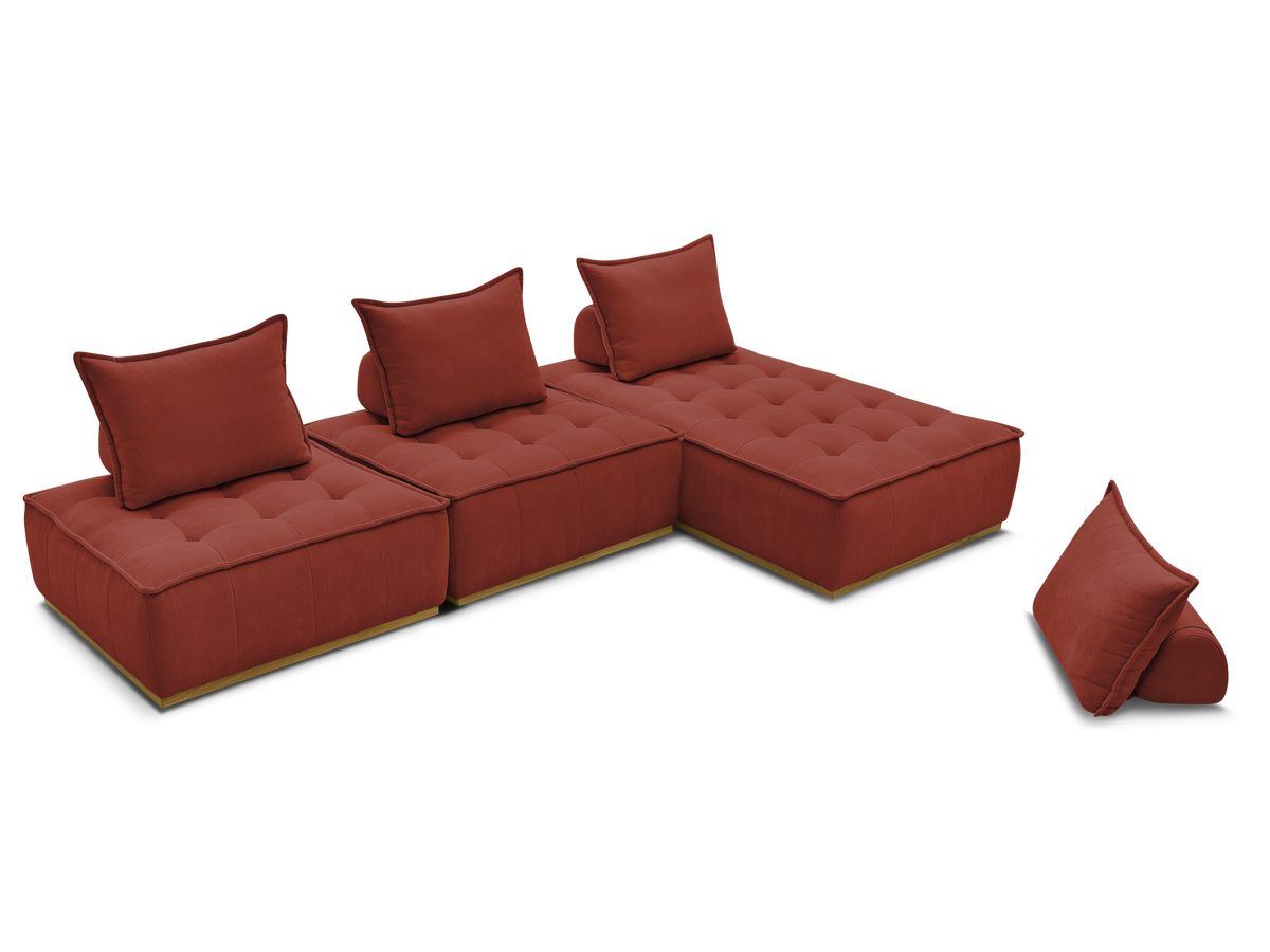 Canapé d'angle fixe EVEREST tissu chiné - Orange - Angle droit - 10 coussins