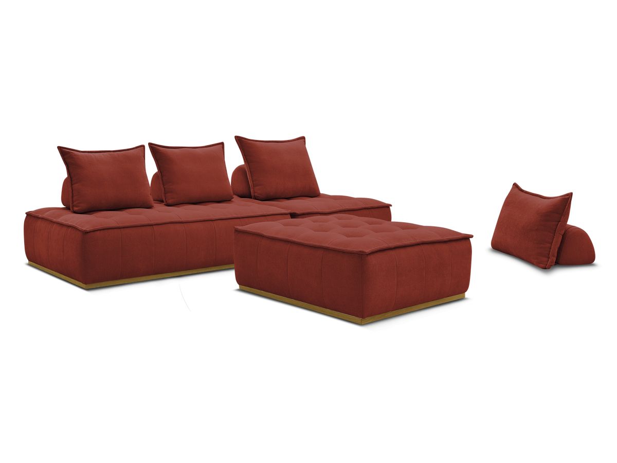 Canapé d'angle fixe EVEREST tissu chiné - Orange - Angle droit - 10 coussins