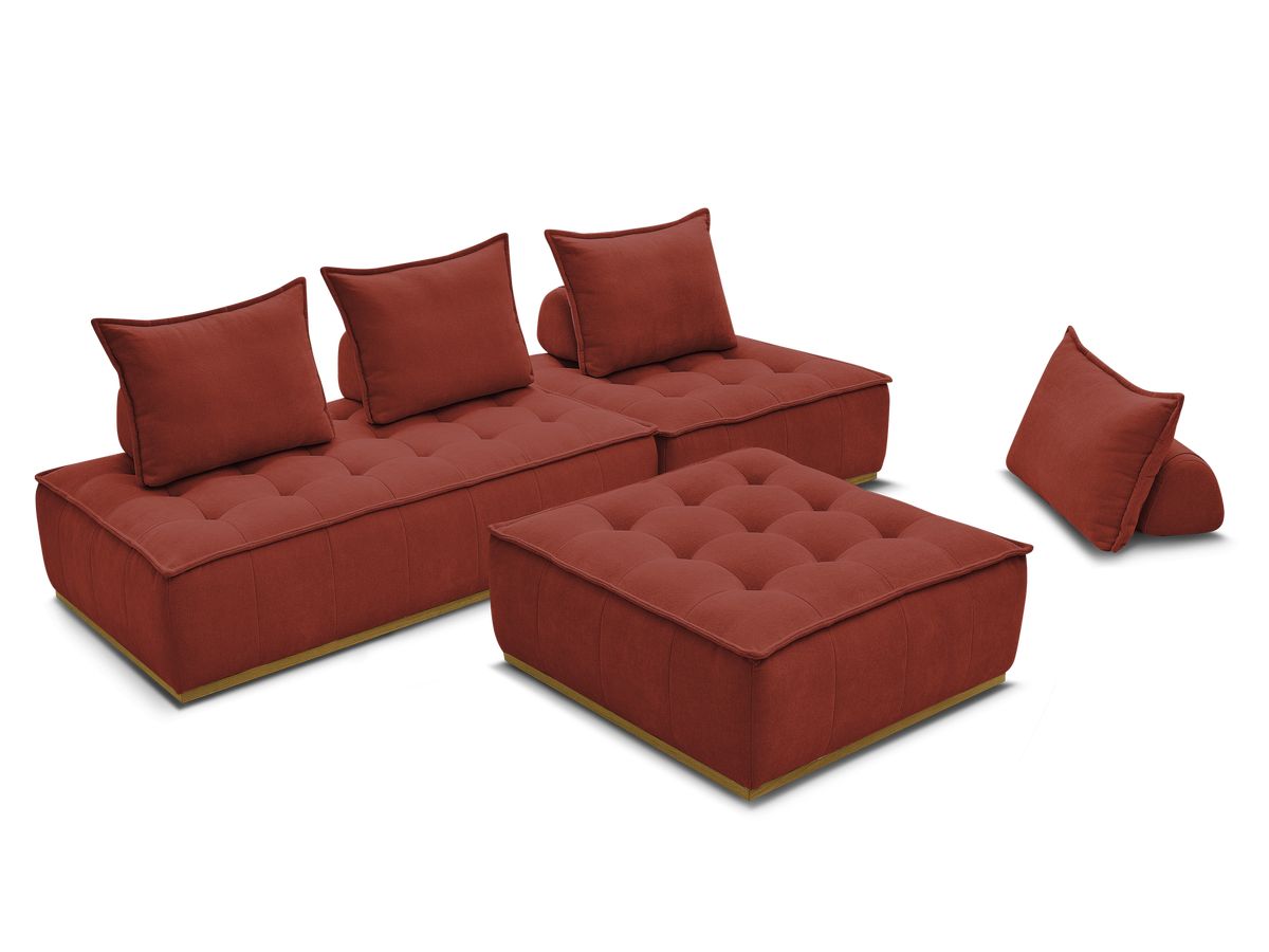 Canapé d'angle fixe EVEREST tissu chiné - Orange - Angle droit - 10 coussins