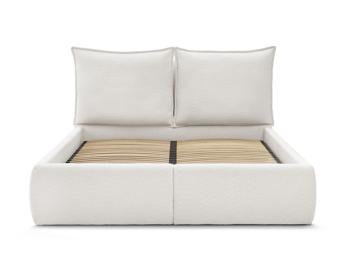 GARANCE opbergbed met hoofdbord met kusseneffect in badstof