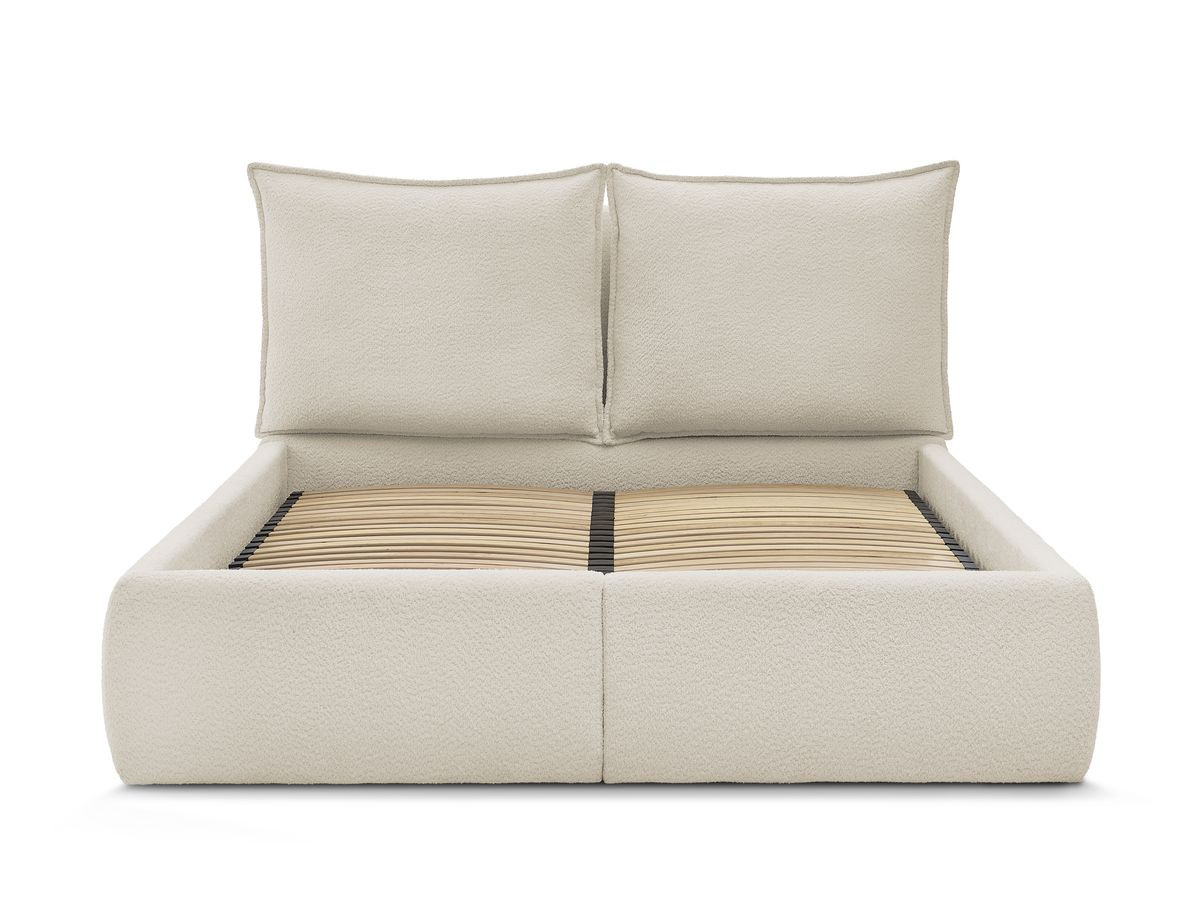 GARANCE opbergbed met hoofdbord met kusseneffect in badstof