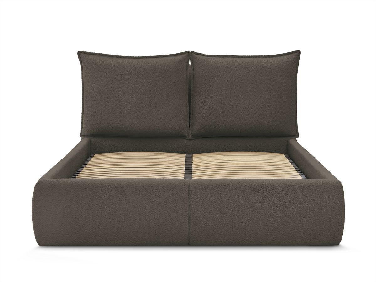 GARANCE opbergbed met hoofdbord met kusseneffect in badstof