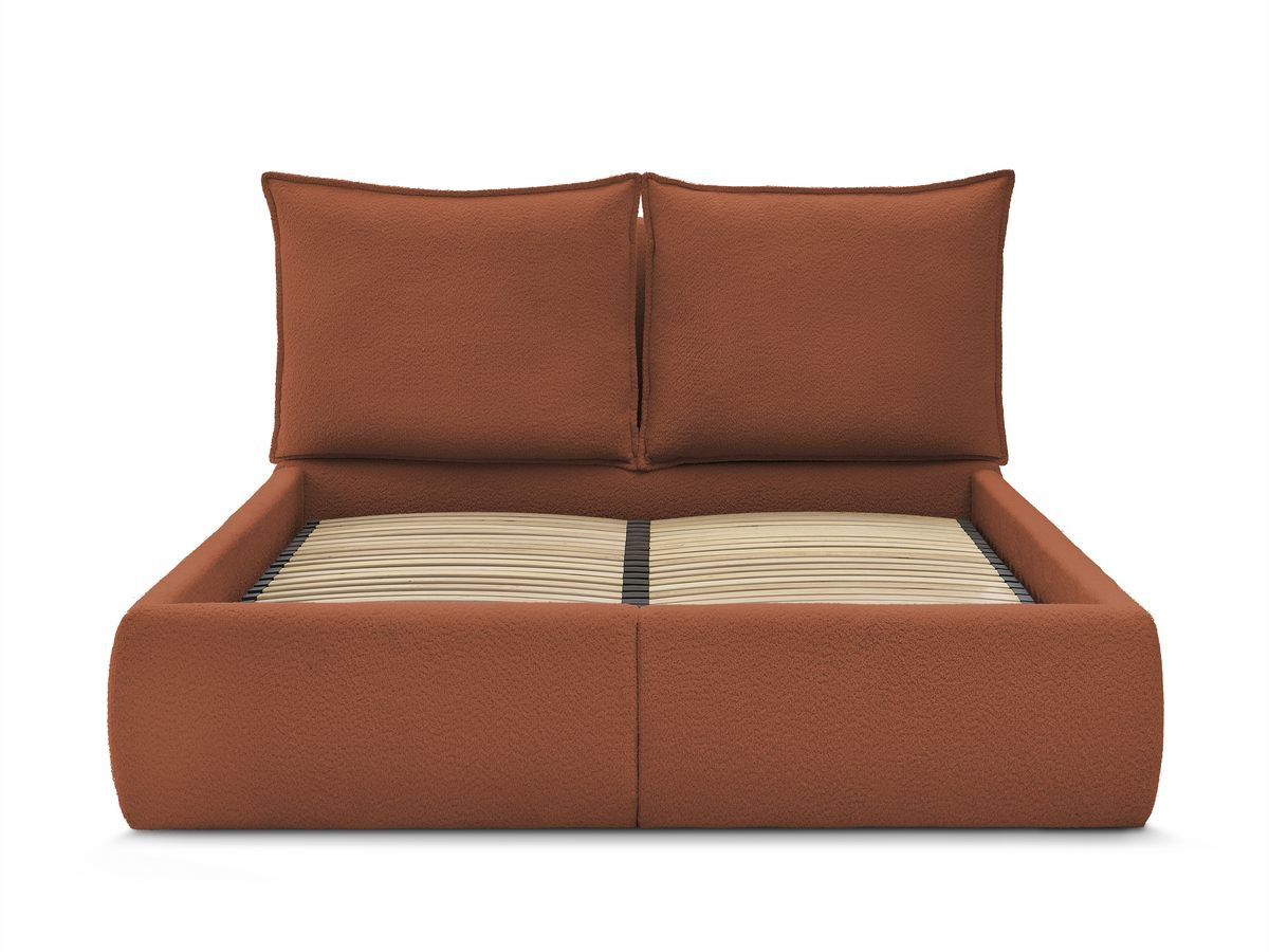 GARANCE opbergbed met hoofdbord met kusseneffect in badstof