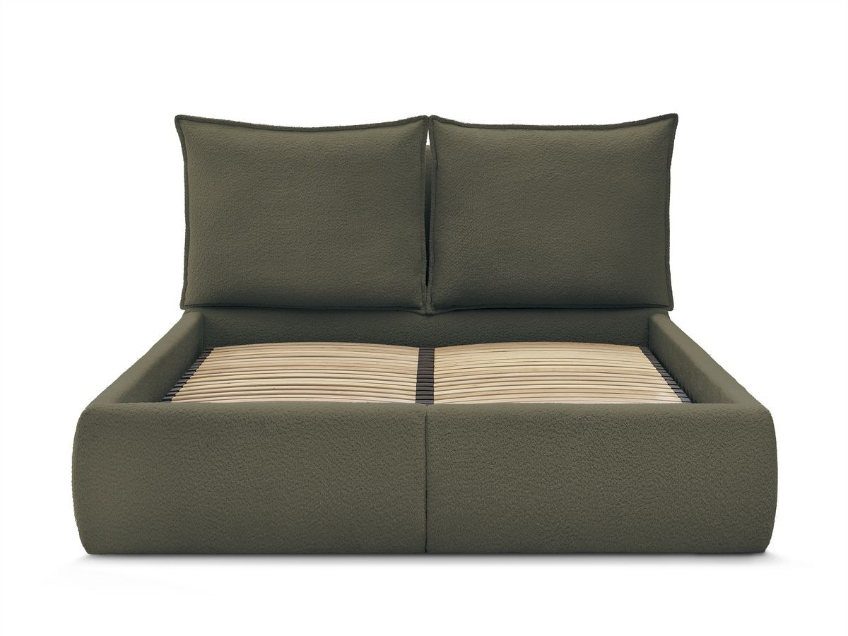 GARANCE opbergbed met hoofdbord met kusseneffect in badstof