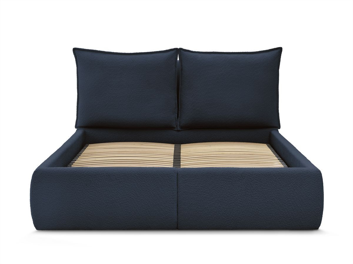 GARANCE opbergbed met hoofdbord met kusseneffect in badstof