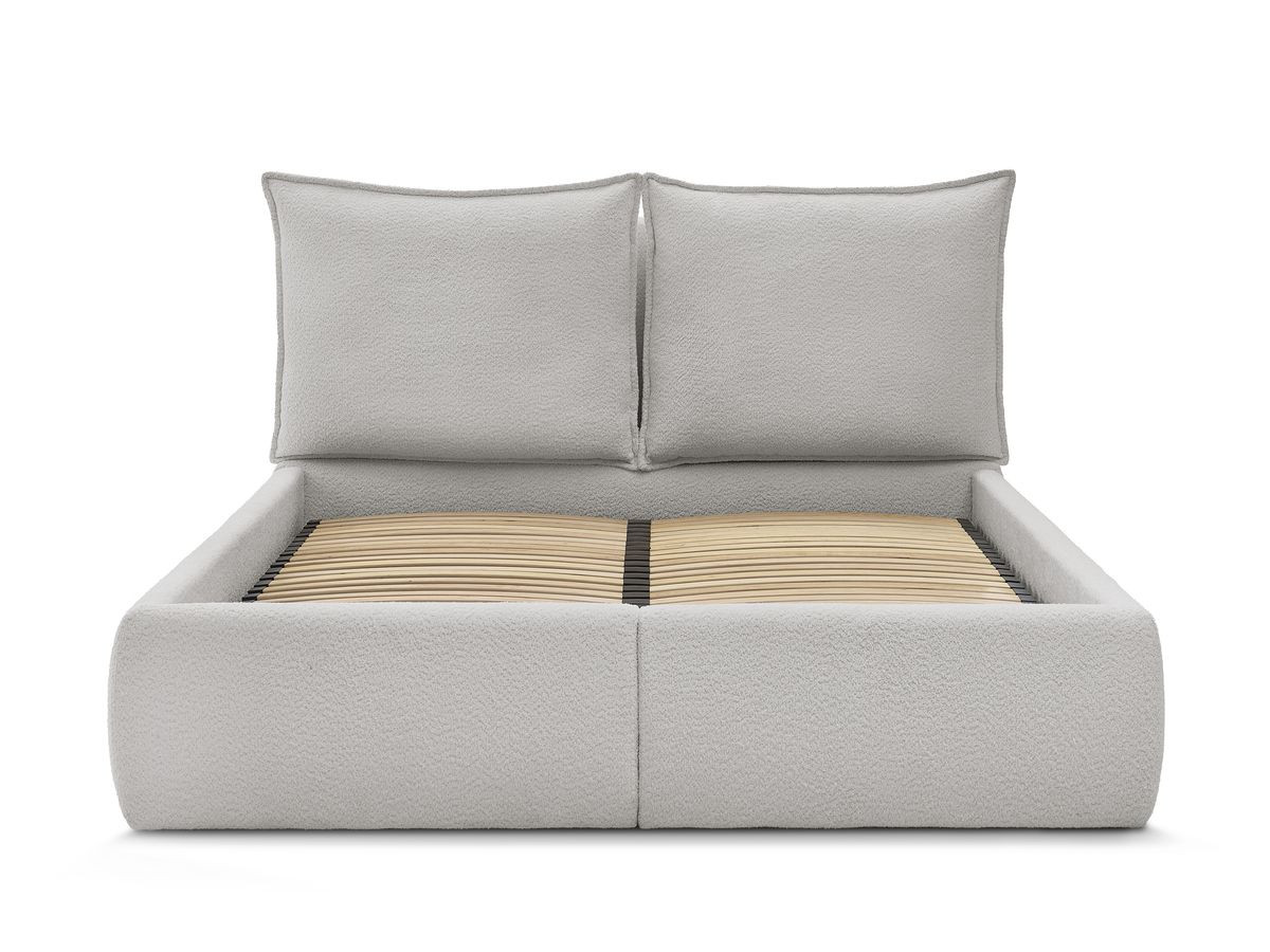 GARANCE opbergbed met hoofdbord met kusseneffect in badstof