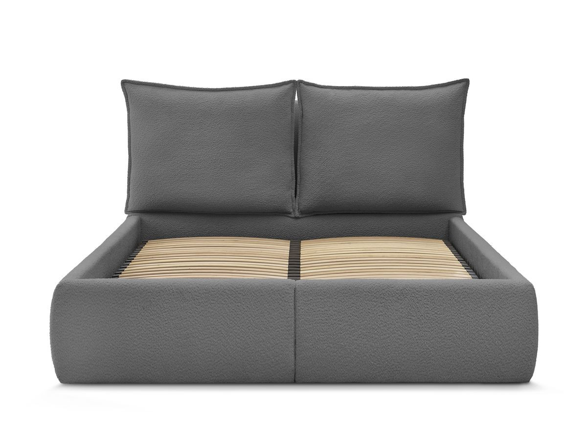 GARANCE opbergbed met hoofdbord met kusseneffect in badstof