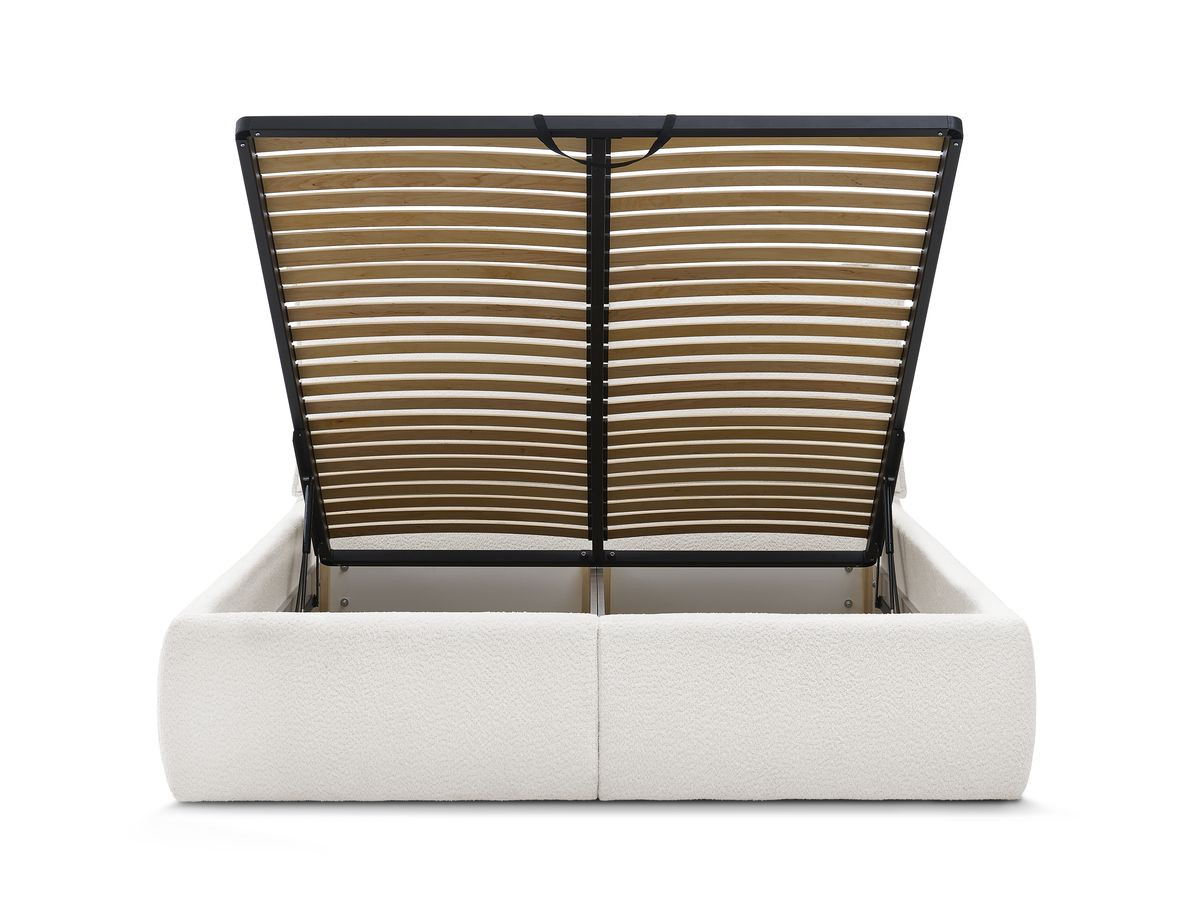 GARANCE opbergbed met hoofdbord met kusseneffect in badstof