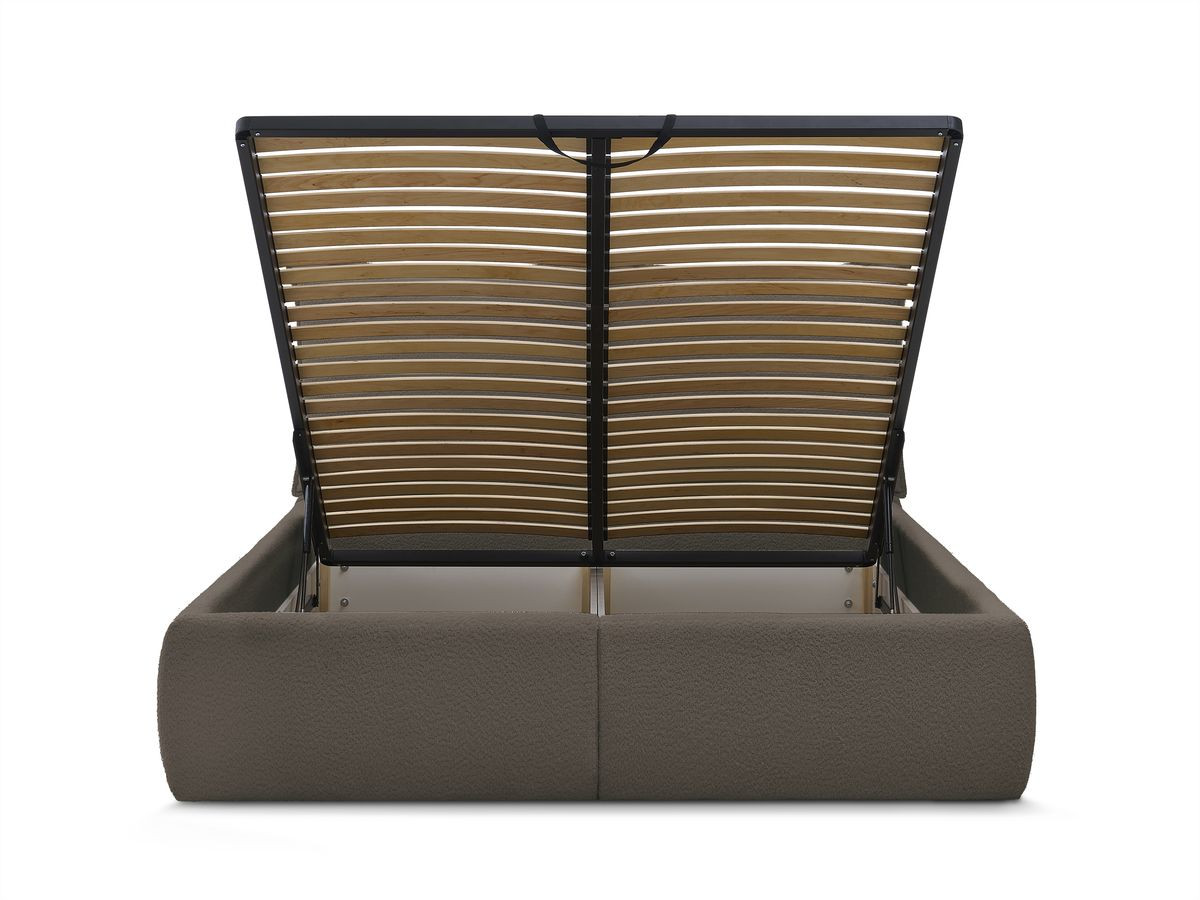 GARANCE opbergbed met hoofdbord met kusseneffect in badstof
