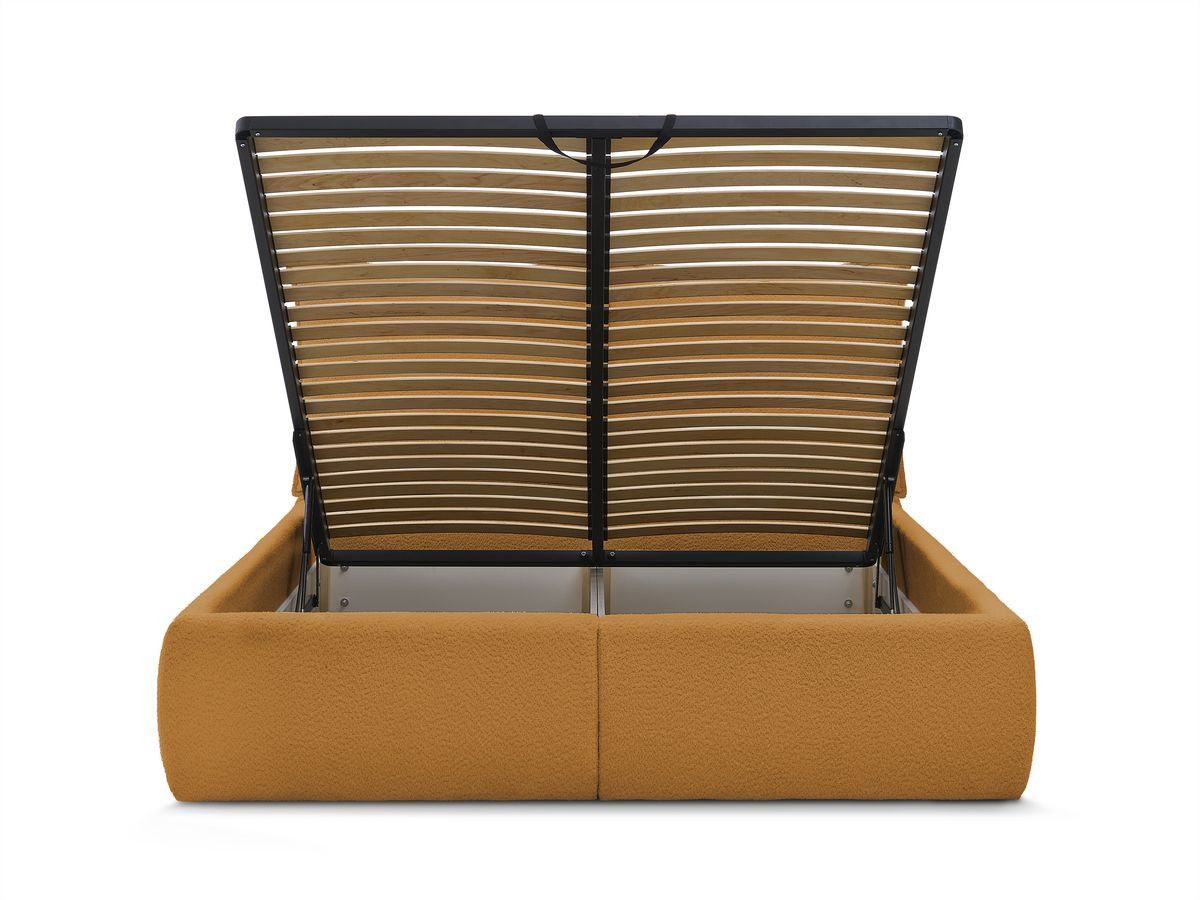 GARANCE opbergbed met hoofdbord met kusseneffect in badstof