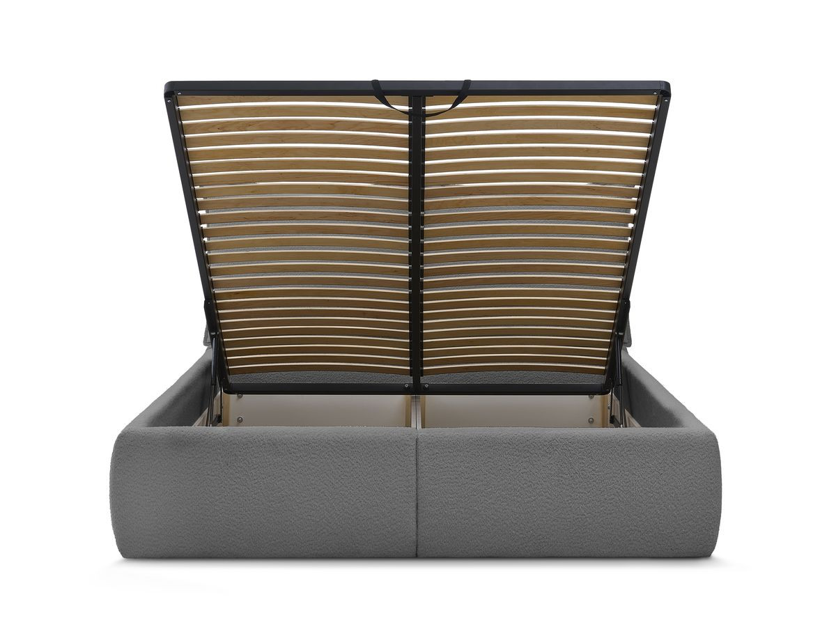 GARANCE opbergbed met hoofdbord met kusseneffect in badstof