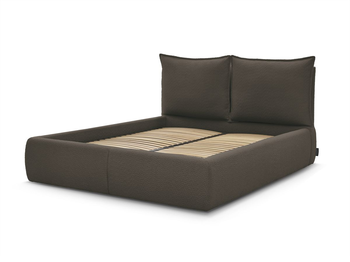 GARANCE opbergbed met hoofdbord met kusseneffect in badstof