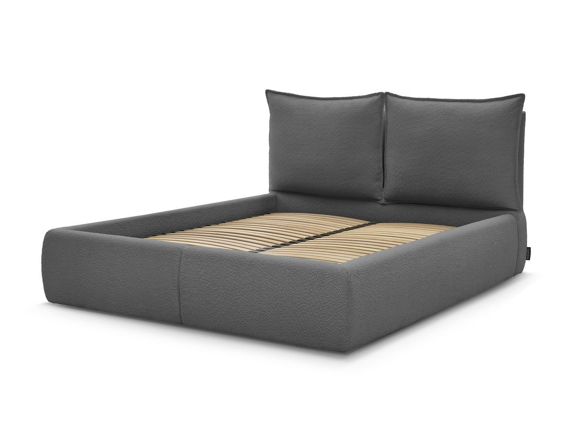 GARANCE opbergbed met hoofdbord met kusseneffect in badstof