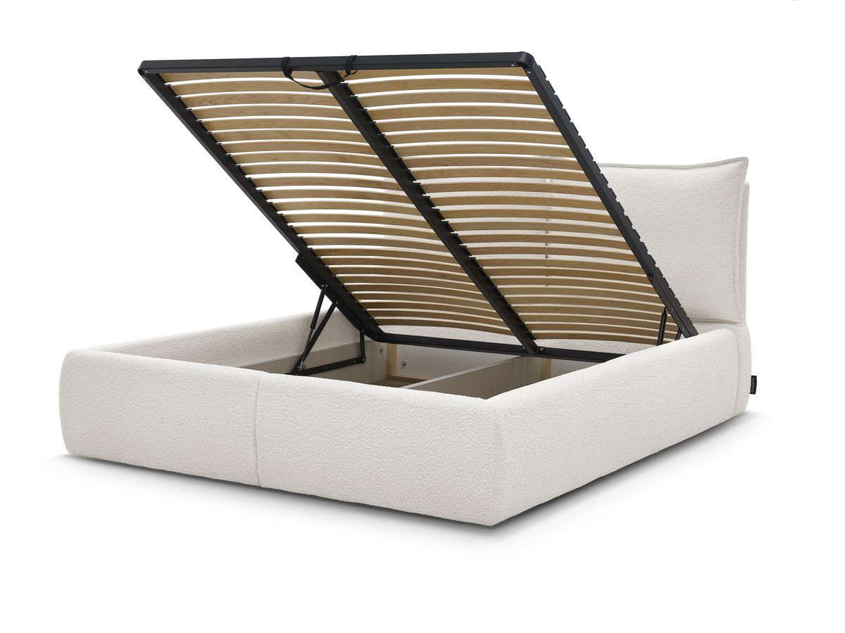GARANCE opbergbed met hoofdbord met kusseneffect in badstof