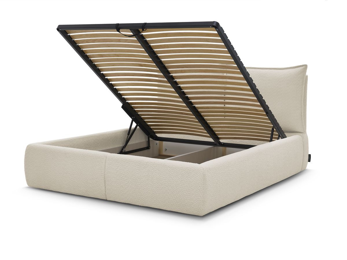 GARANCE opbergbed met hoofdbord met kusseneffect in badstof
