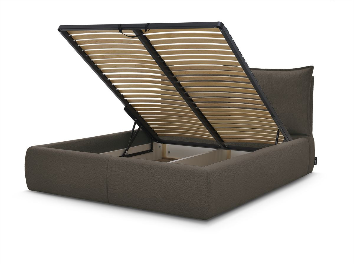 GARANCE opbergbed met hoofdbord met kusseneffect in badstof