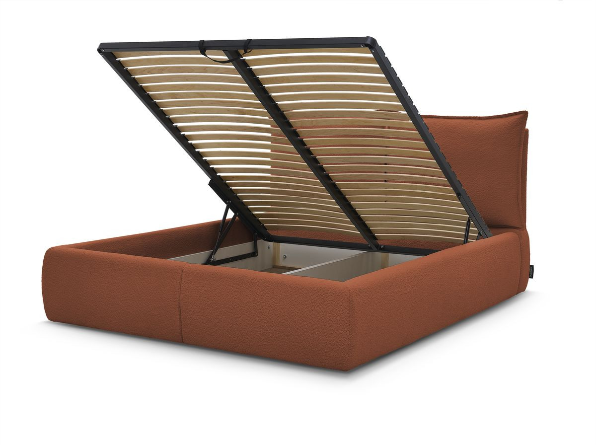GARANCE opbergbed met hoofdbord met kusseneffect in badstof