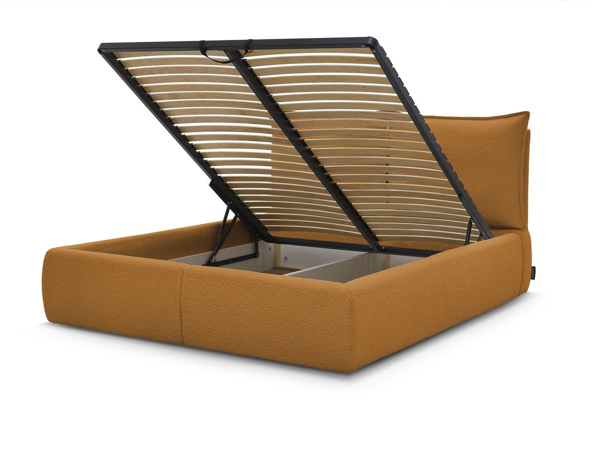 GARANCE opbergbed met hoofdbord met kusseneffect in badstof