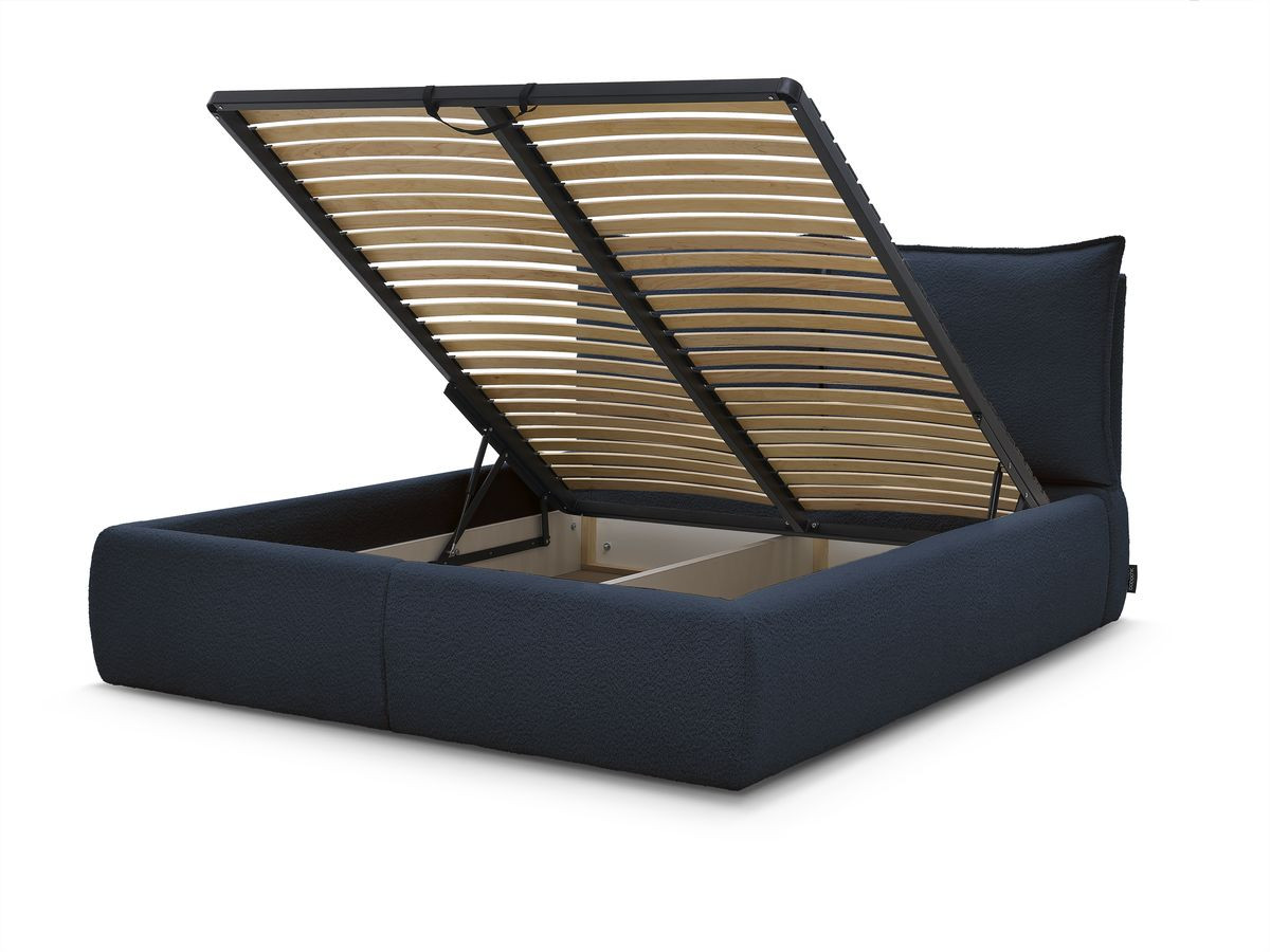 GARANCE opbergbed met hoofdbord met kusseneffect in badstof
