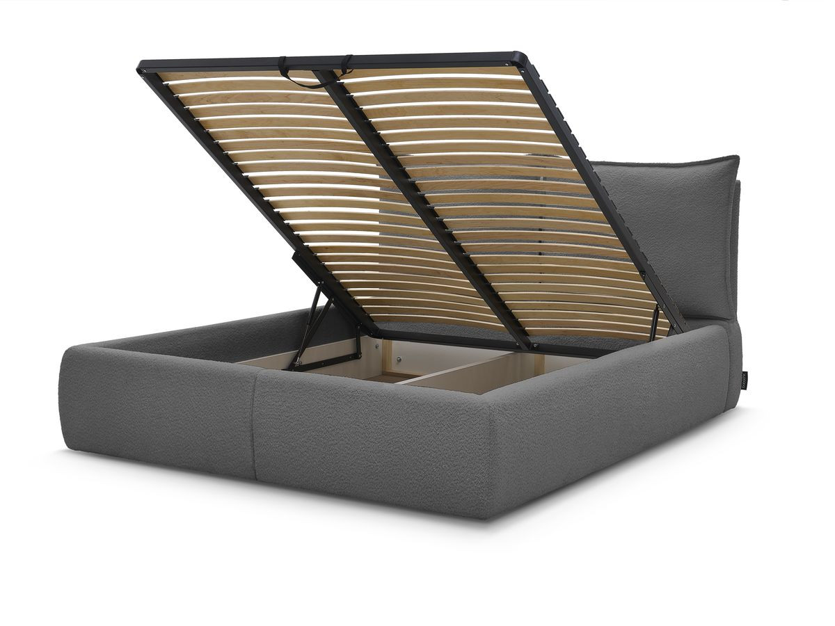 GARANCE opbergbed met hoofdbord met kusseneffect in badstof
