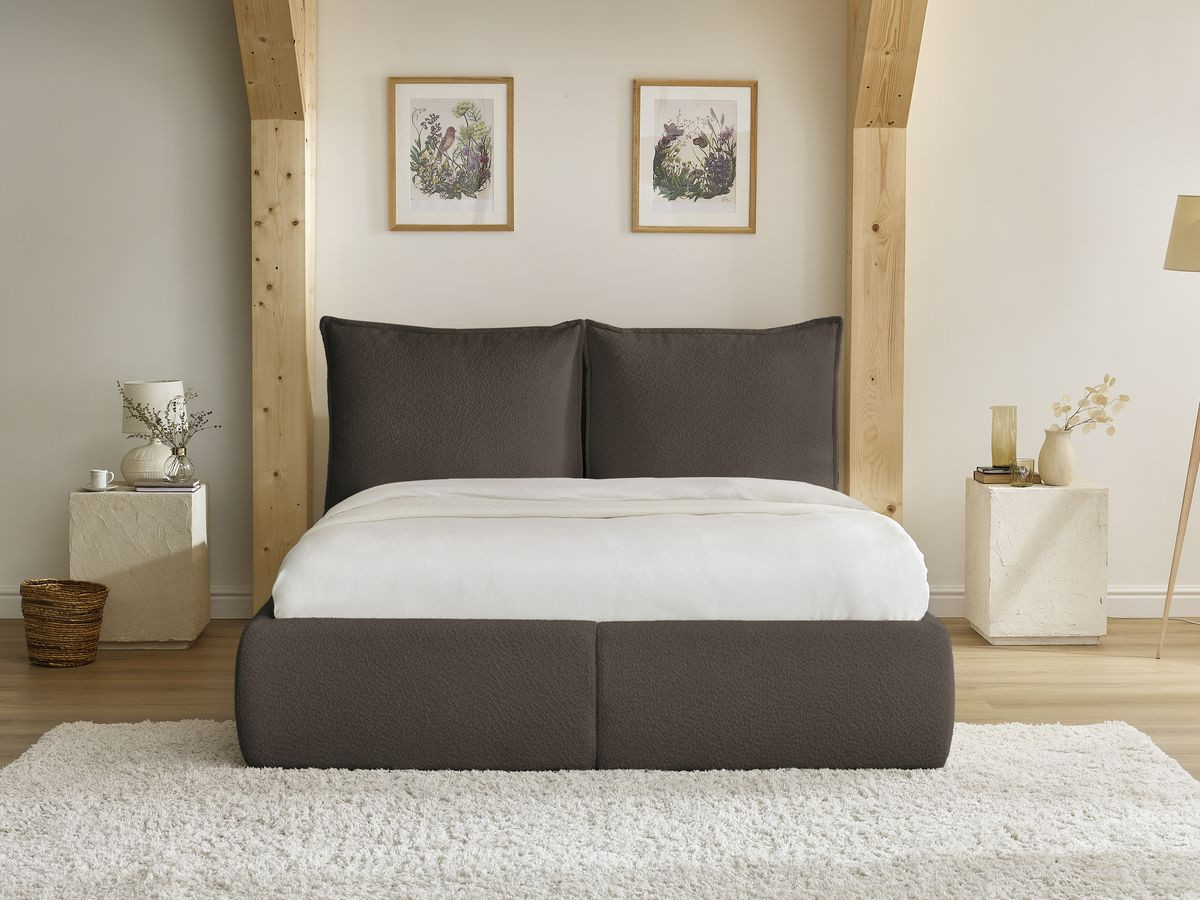GARANCE opbergbed met hoofdbord met kusseneffect in badstof