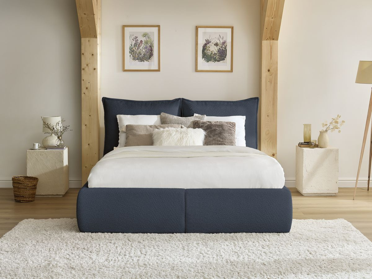 GARANCE opbergbed met hoofdbord met kusseneffect in badstof