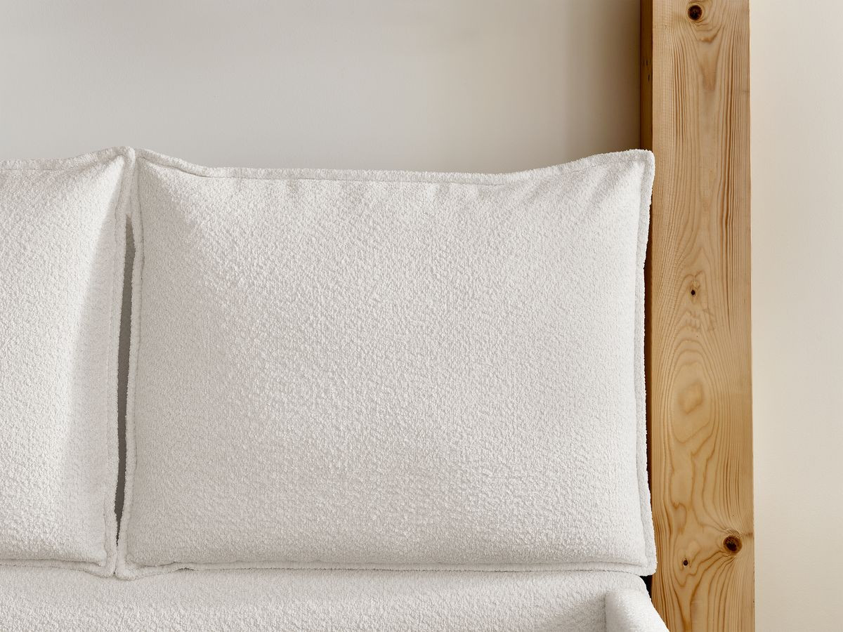 GARANCE opbergbed met hoofdbord met kusseneffect in badstof