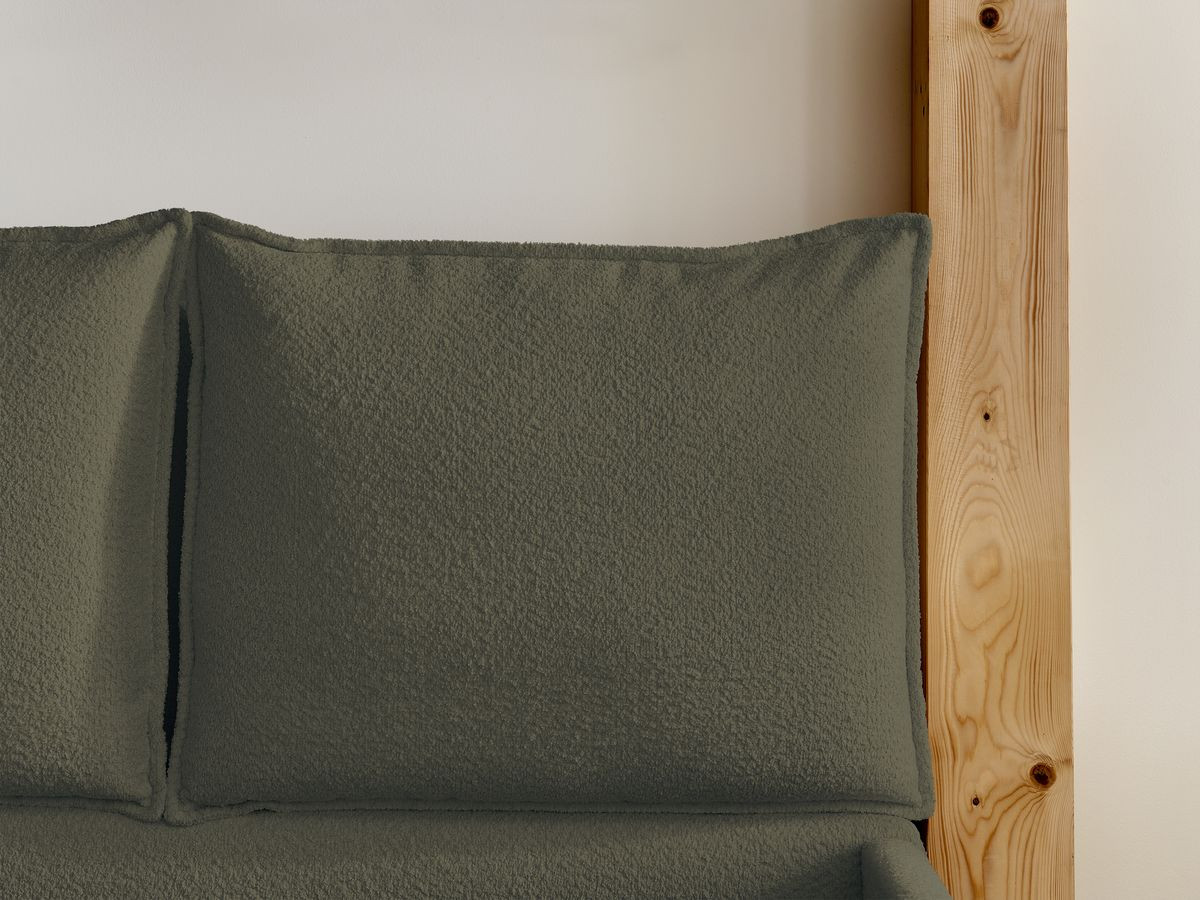 GARANCE opbergbed met hoofdbord met kusseneffect in badstof