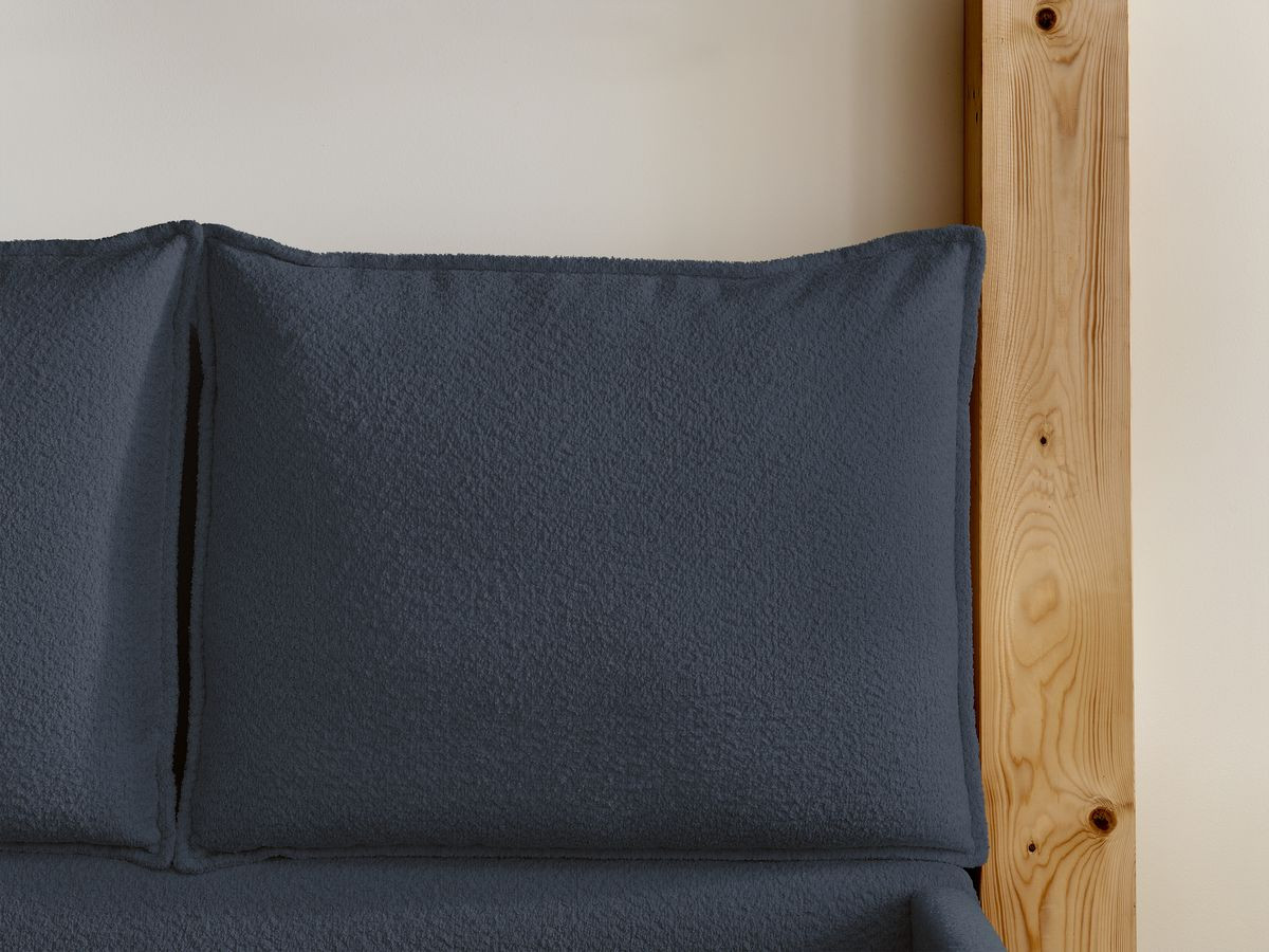 GARANCE opbergbed met hoofdbord met kusseneffect in badstof