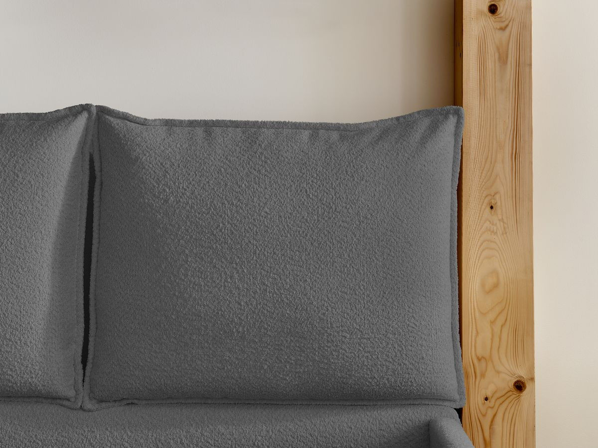 GARANCE opbergbed met hoofdbord met kusseneffect in badstof