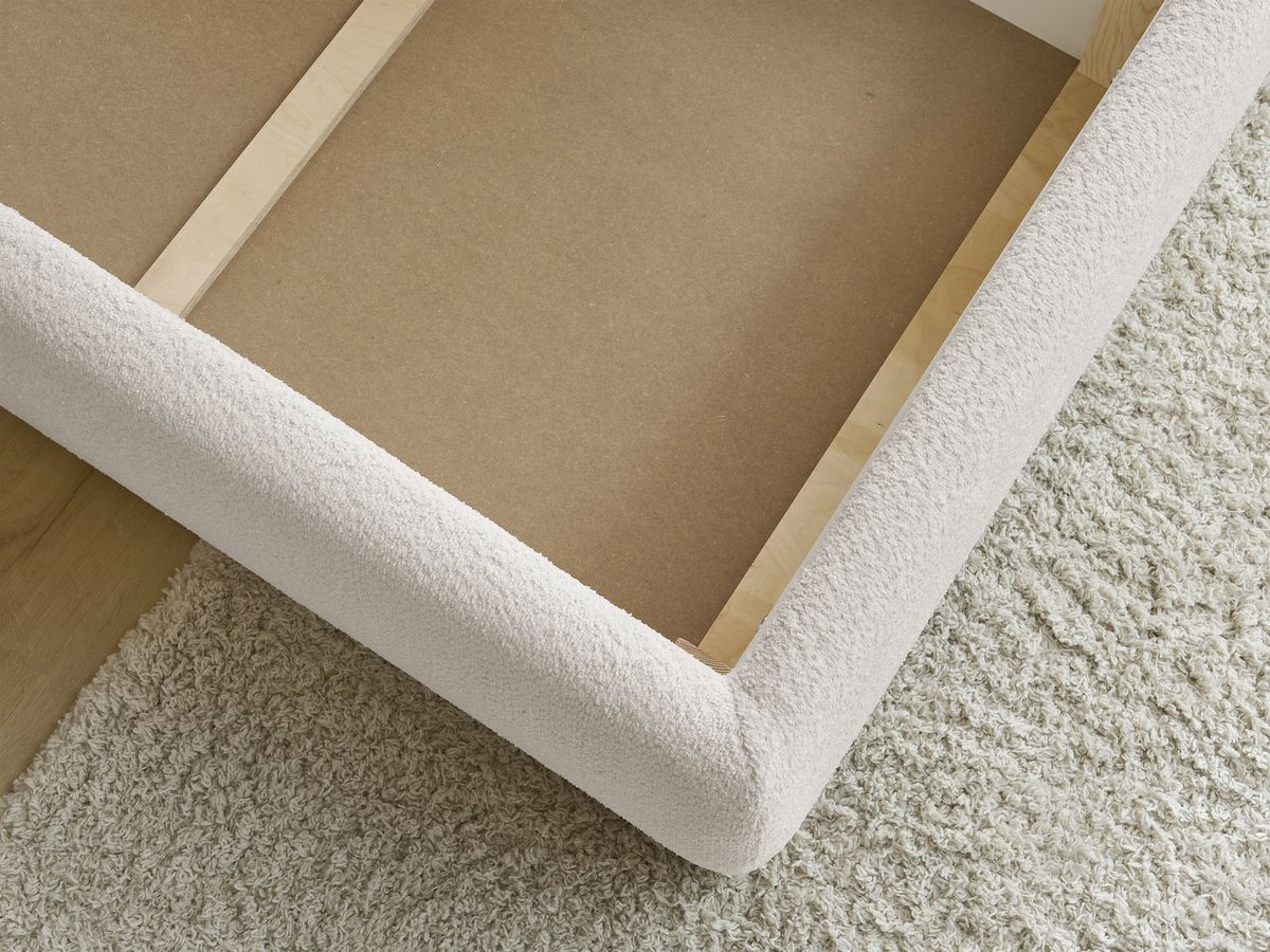 GARANCE opbergbed met hoofdbord met kusseneffect in badstof