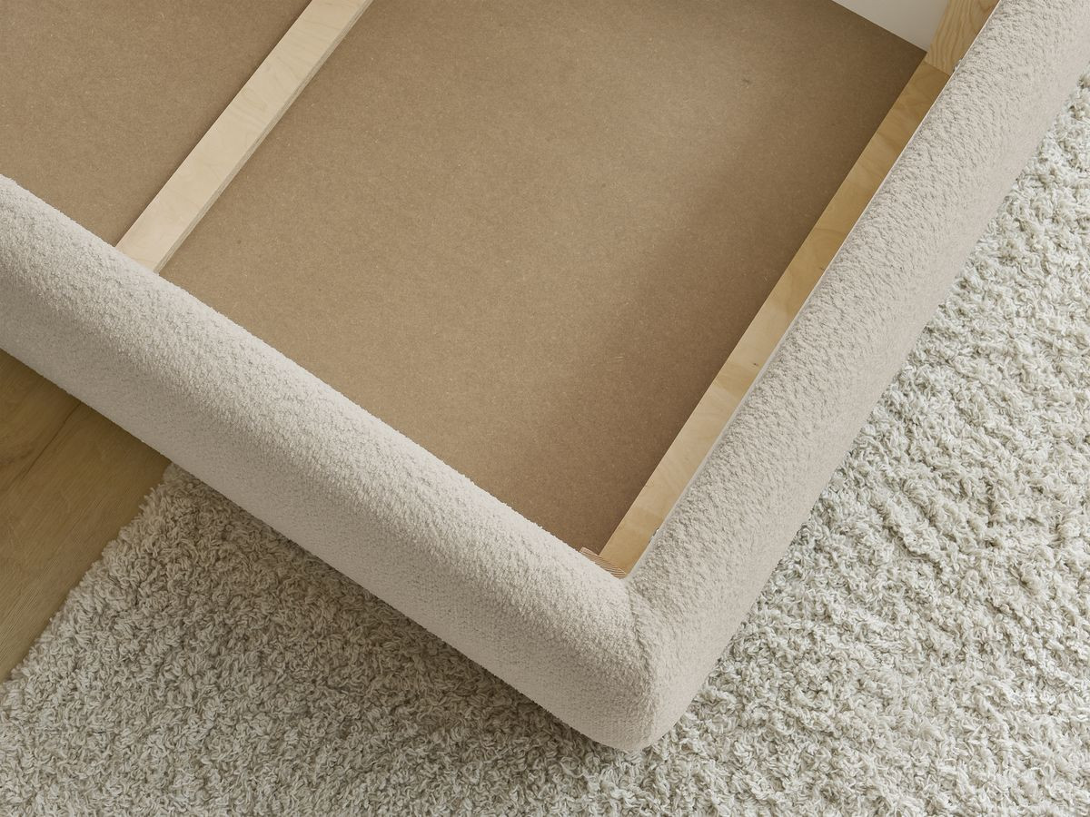 GARANCE opbergbed met hoofdbord met kusseneffect in badstof