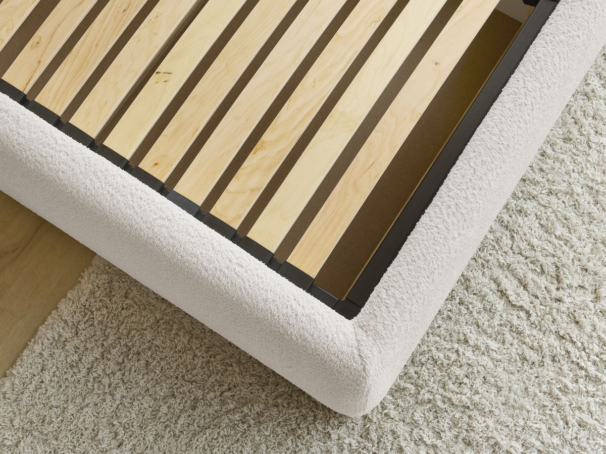 GARANCE opbergbed met hoofdbord met kusseneffect in badstof