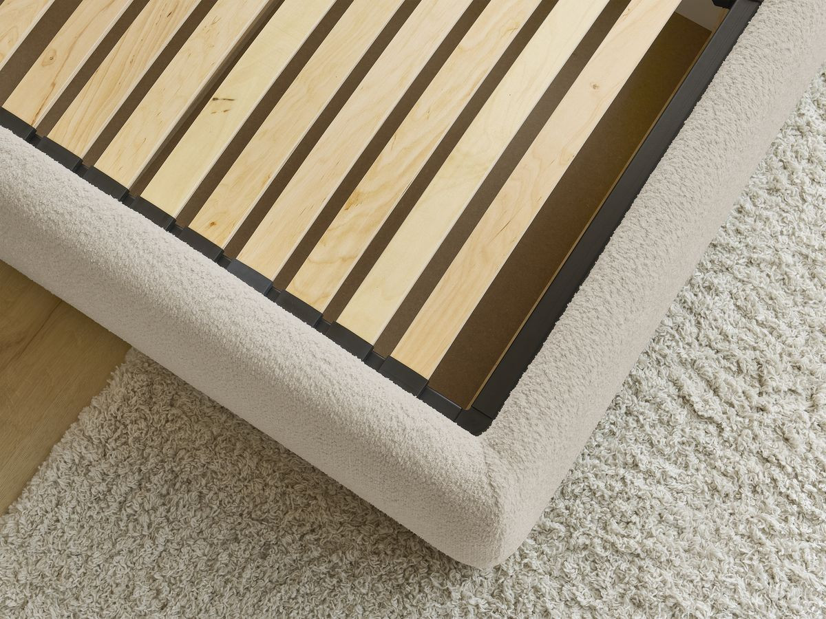 GARANCE opbergbed met hoofdbord met kusseneffect in badstof