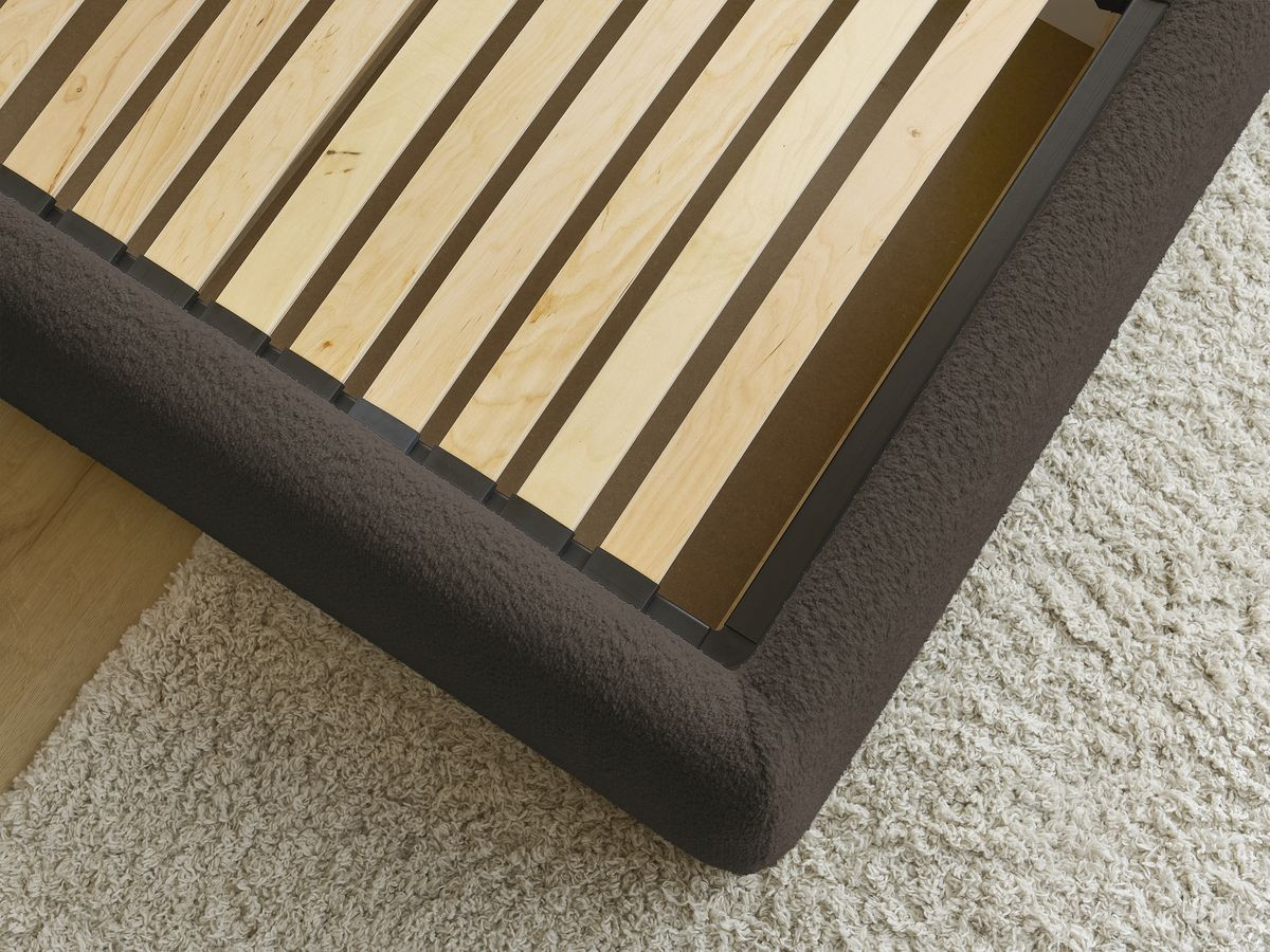 GARANCE opbergbed met hoofdbord met kusseneffect in badstof