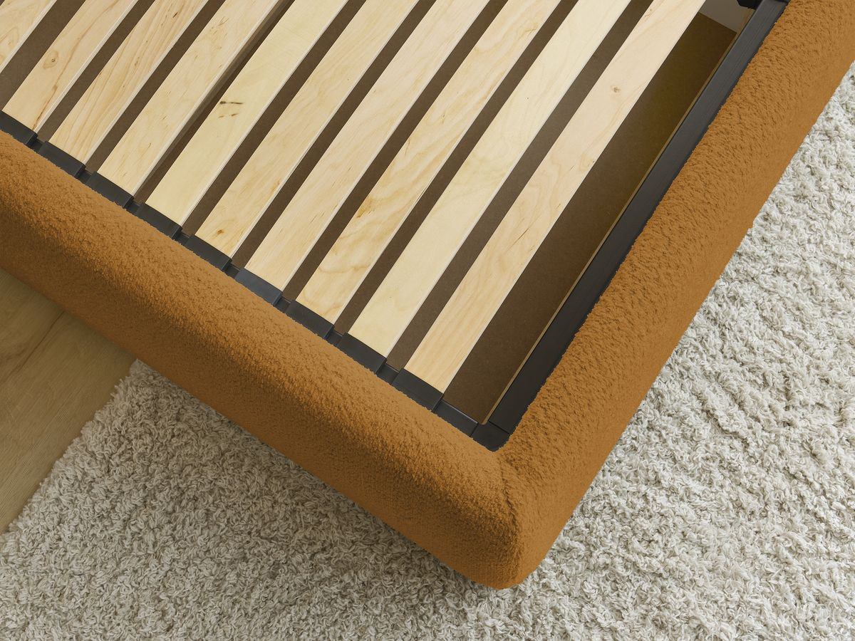 GARANCE opbergbed met hoofdbord met kusseneffect in badstof