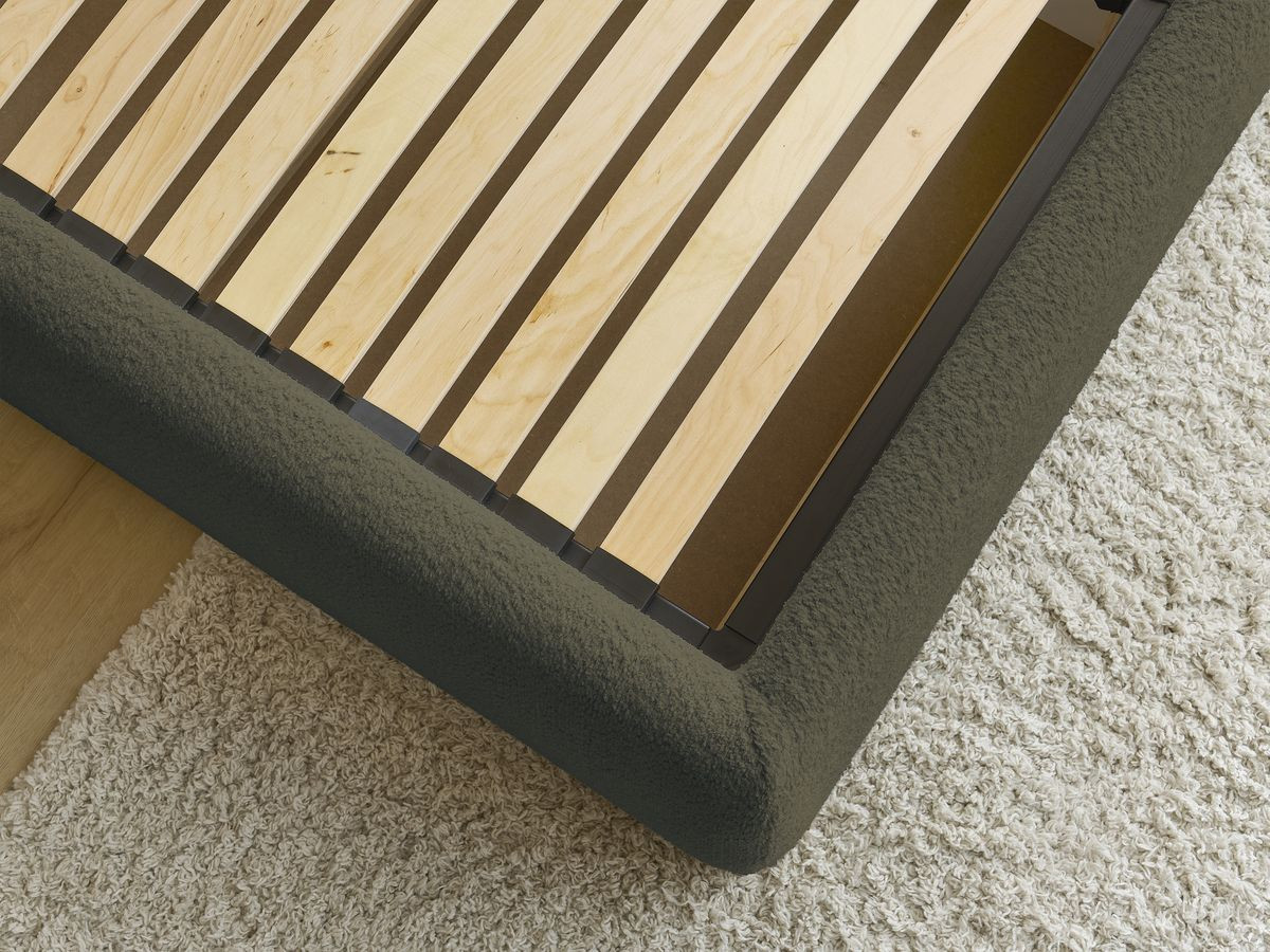 GARANCE opbergbed met hoofdbord met kusseneffect in badstof
